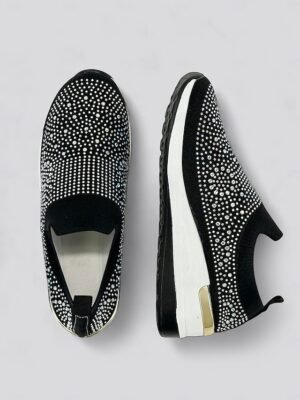 Fashion Slip-On Rhinestone Embellished Black Sneakers - Image 4