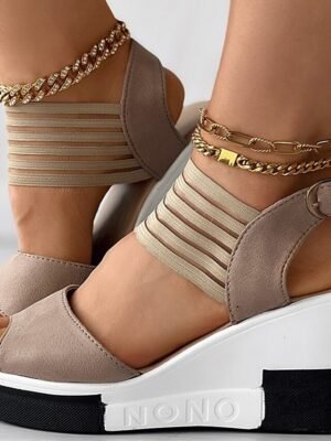 Fashionable Black Strappy Wedge Sandals - Image 11