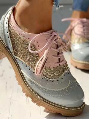 Fashionable Chunky Glitter Wingtip Lace-Up Oxford Shoes - Image 2