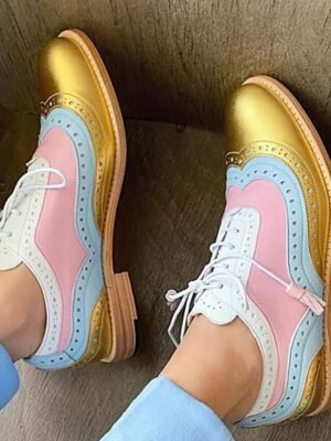 Fashionable Chunky Glitter Wingtip Lace-Up Oxford Shoes - Image 4