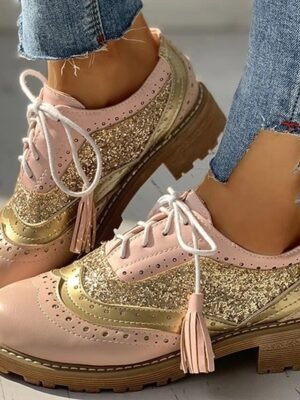 Fashionable Chunky Glitter Wingtip Lace-Up Oxford Shoes - Image 5