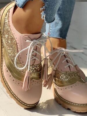 Fashionable Chunky Glitter Wingtip Lace-Up Oxford Shoes - Image 6