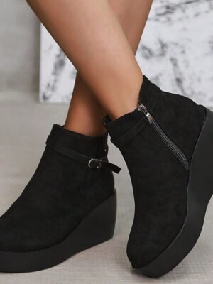 Fashionable Platform Wedge Faux Suede Ankle Boots - Image 1
