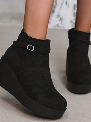 Fashionable Platform Wedge Faux Suede Ankle Boots - Image 3