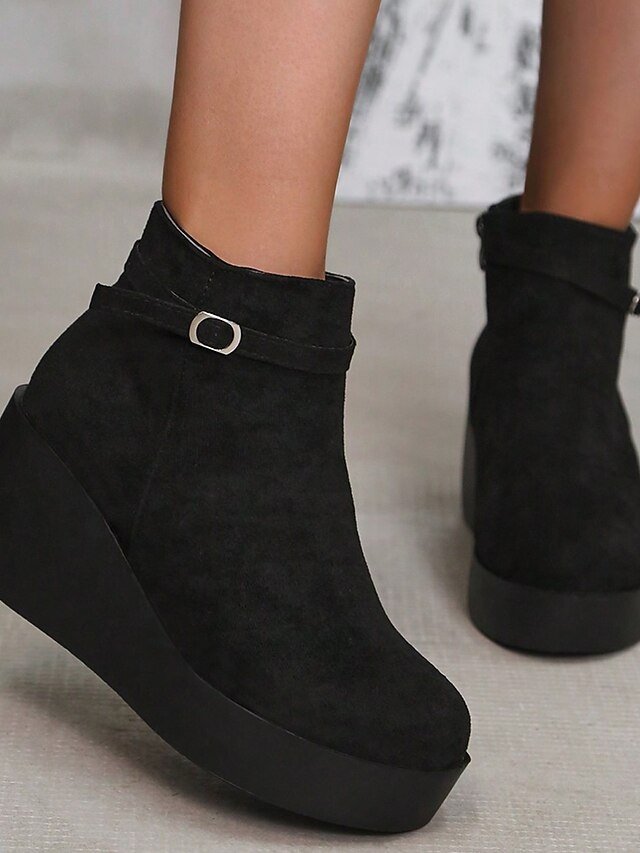 Fashionable Platform Wedge Faux Suede Ankle Boots - Image 3
