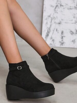 Fashionable Platform Wedge Faux Suede Ankle Boots - Image 4