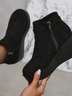 Fashionable Platform Wedge Faux Suede Ankle Boots - Image 5