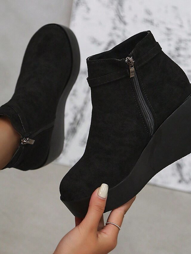 Fashionable Platform Wedge Faux Suede Ankle Boots - Image 5