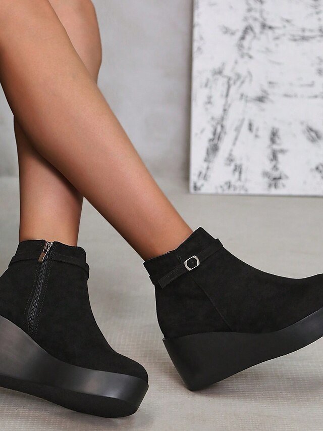 Fashionable Platform Wedge Faux Suede Ankle Boots - Image 7