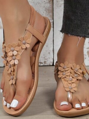 Floral Embellished T-Strap Cushioned Sole Sandals - Image 11