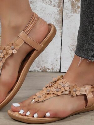 Floral Embellished T-Strap Cushioned Sole Sandals - Image 12