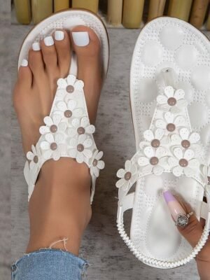 Floral Embellished T-Strap Cushioned Sole Sandals - Image 18