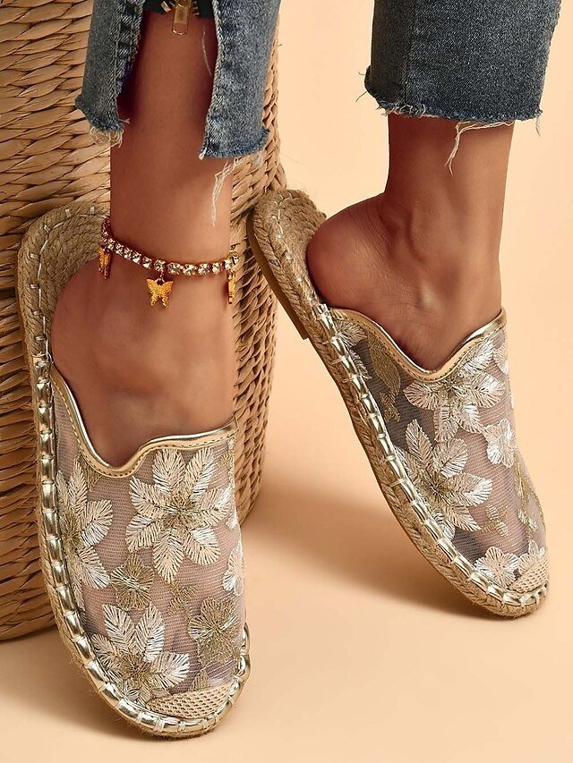 Floral Mesh Slip-On Embroidered Lace Summer Mules - Image 2