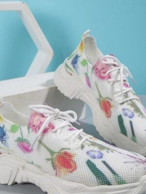 Floral Print Breathable Lace-Up Knit Sneakers - Image 8