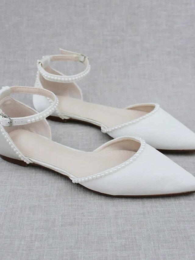 Formal Pearl-Embellished Flat Pointed Toe Ankle Strap Shoes - Image 1