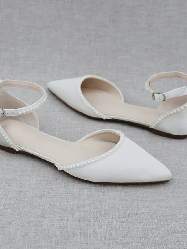 Formal Pearl-Embellished Flat Pointed Toe Ankle Strap Shoes - Image 2