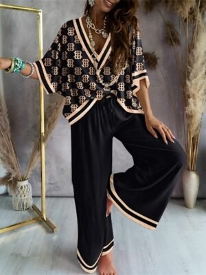 Geometric Comfort V Wire Half Sleeve Loungewear Set - Image 1