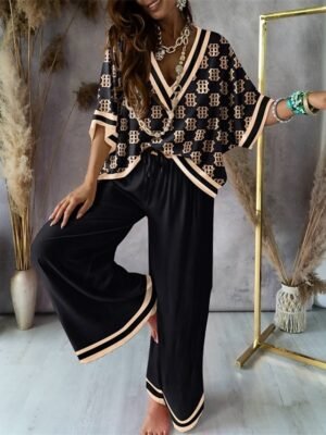 Geometric Comfort V Wire Half Sleeve Loungewear Set - Image 2