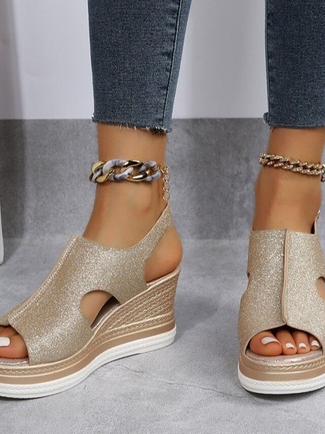 Glamorous Glitter Open-Toe Cut-Out Wedge Sandals - Image 2