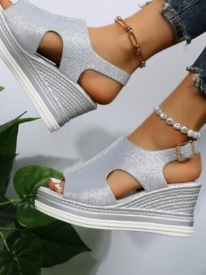 Glamorous Glitter Open-Toe Cut-Out Wedge Sandals - Image 8