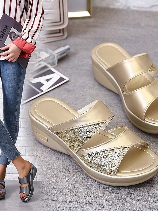 Glamorous Slip-On Glitter Wedge Platform Sandals - Image 1