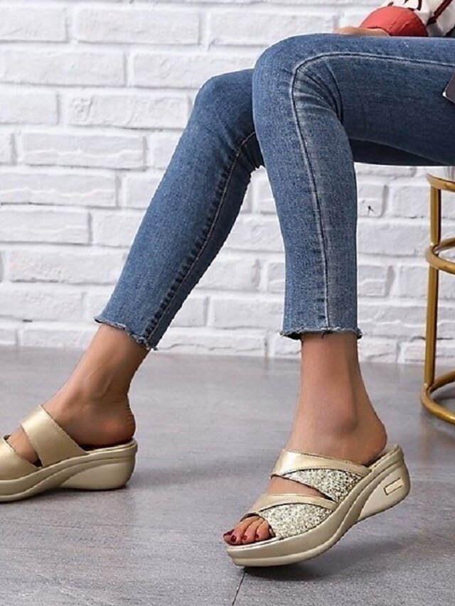 Glamorous Slip-On Glitter Wedge Platform Sandals - Image 2