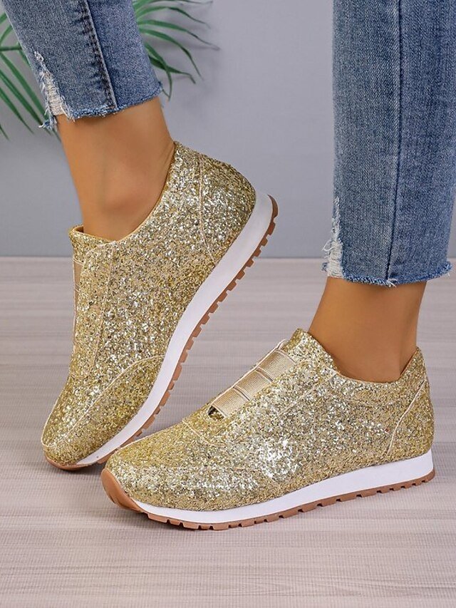 Gold Glitter Slip-On Casual Walking Sneakers - Image 1