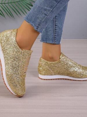 Gold Glitter Slip-On Casual Walking Sneakers - Image 2