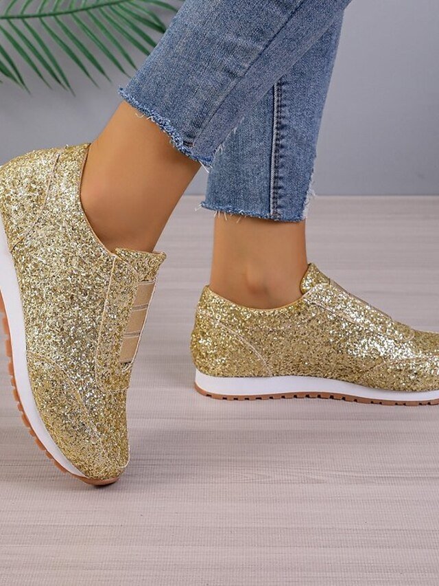 Gold Glitter Slip-On Casual Walking Sneakers - Image 2