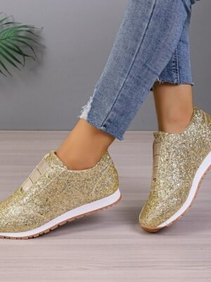 Gold Glitter Slip-On Casual Walking Sneakers - Image 3