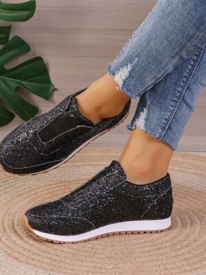 Gold Glitter Slip-On Casual Walking Sneakers - Image 4