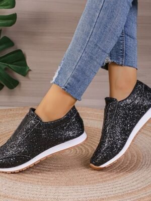 Gold Glitter Slip-On Casual Walking Sneakers - Image 5