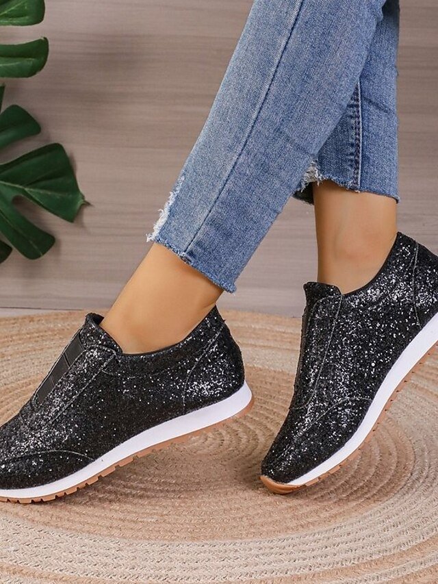 Gold Glitter Slip-On Casual Walking Sneakers - Image 5