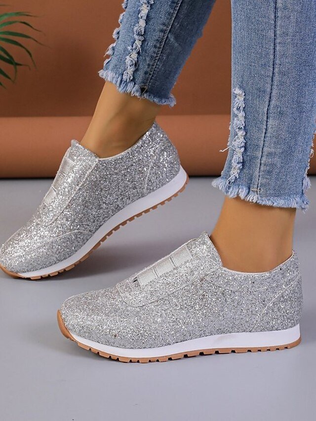 Gold Glitter Slip-On Casual Walking Sneakers - Image 6