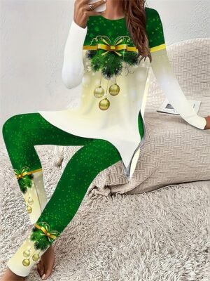 Graphic Casual Comfort Crew Neck Long Sleeve Pajama Set - Image 1