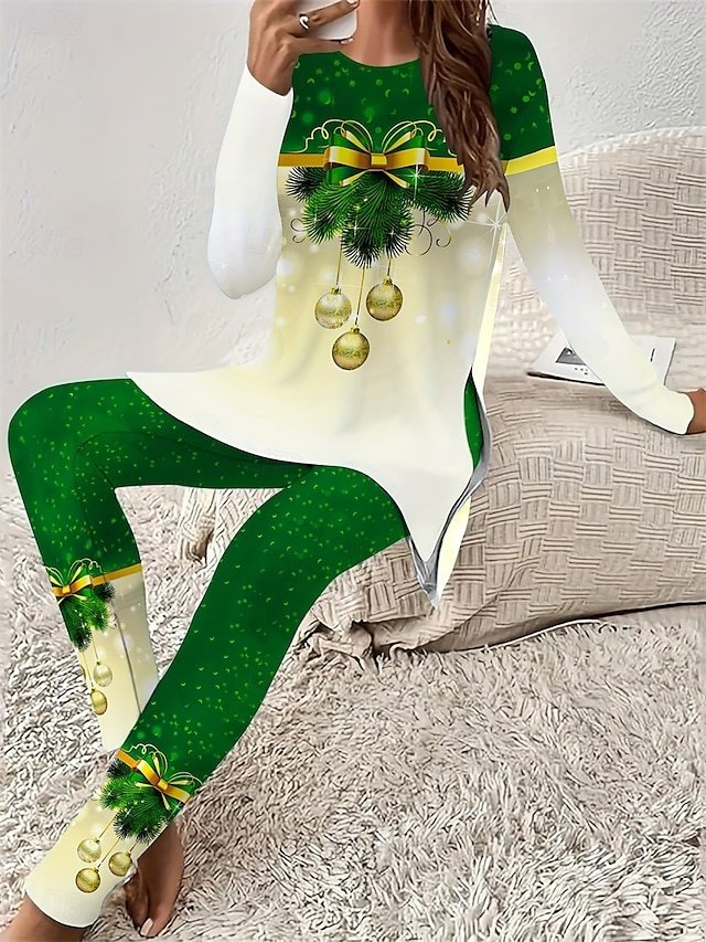 Graphic Casual Comfort Crew Neck Long Sleeve Pajama Set - Image 1