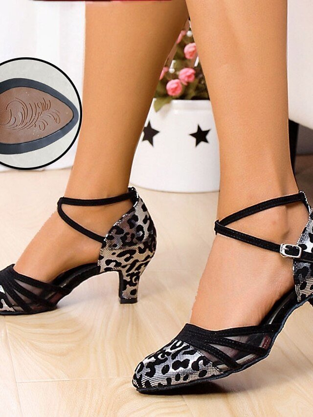 Leopard Print Mesh Strap Dance Shoes - Image 15
