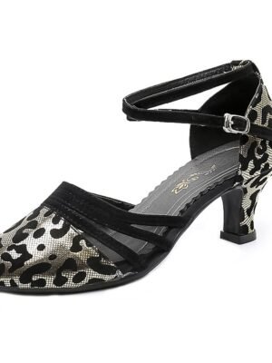 Leopard Print Mesh Strap Dance Shoes - Image 16