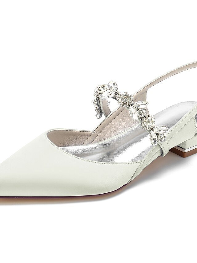 Luxurious Satin Crystal Ankle Strap Flat Heel Wedding Shoes - Image 1