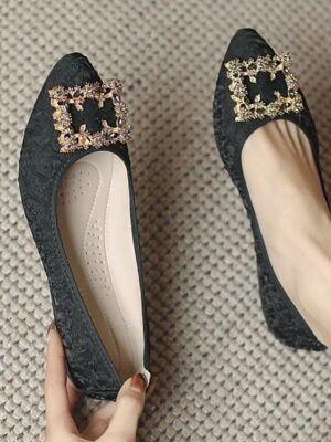 Luxury Comfort Foldable Rhinestone Embellished Flats - Image 3