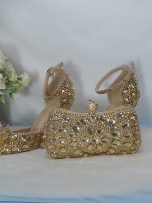 Luxury Crystal-Embellished Gold Ankle Strap High Heel Sandals - Image 2