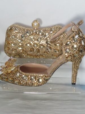 Luxury Crystal-Embellished Gold Ankle Strap High Heel Sandals - Image 4