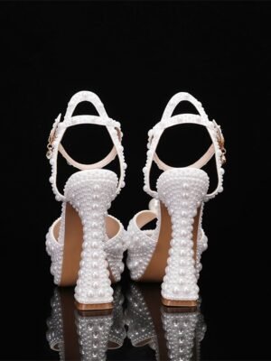 Luxury Pearl-Embellished Platform Ankle Strap Wedding Shoes - Image 3