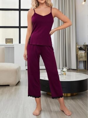 Luxury Relaxed Pure Colour Strap Top Pajama Set - Image 10