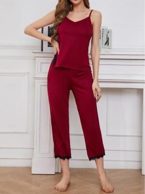Luxury Relaxed Pure Colour Strap Top Pajama Set - Image 7