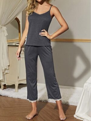 Luxury Relaxed Pure Colour Strap Top Pajama Set - Image 8