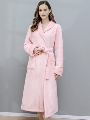 Luxury Warm Plush Lapel Long Sleeve Robe - Image 2