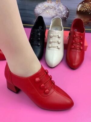 Minimalism Comfort Solid Colour Chunky Heel Pointed Toe Faux Leather Loafer - Image 1