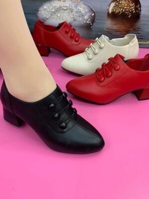 Minimalism Comfort Solid Colour Chunky Heel Pointed Toe Faux Leather Loafer - Image 2