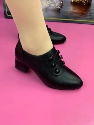 Minimalism Comfort Solid Colour Chunky Heel Pointed Toe Faux Leather Loafer - Image 3